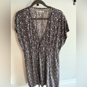 Marine Layer Black Midi Dress with Pink Floral Print